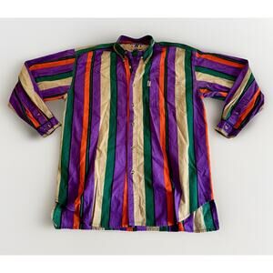 Mens Casual Basics 100% Cotton VTG Retro 80s 90s Longsleeve Polo Colorful Indie